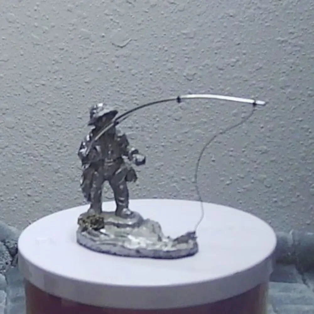 Vintage Pewter and Pyrite Sculpture Man Fly Fishing 2x2.5x1.25